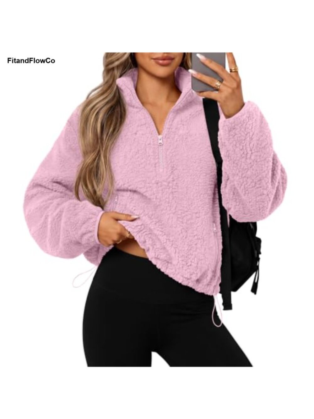 Women's Quarter Zip Fleece Jacket Sherpa Pullover Cropped Outdoor